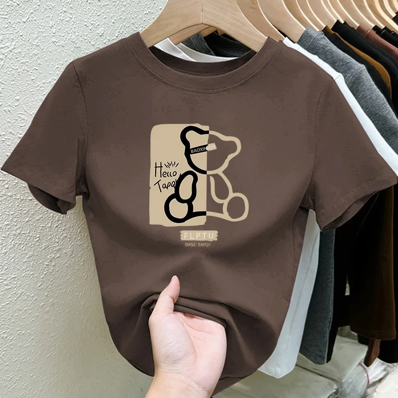 

Летняя свободная женская футболка с милым медвежьим принтом, повседневный удобный хлопковый топ для женщин, модная уличная одежда