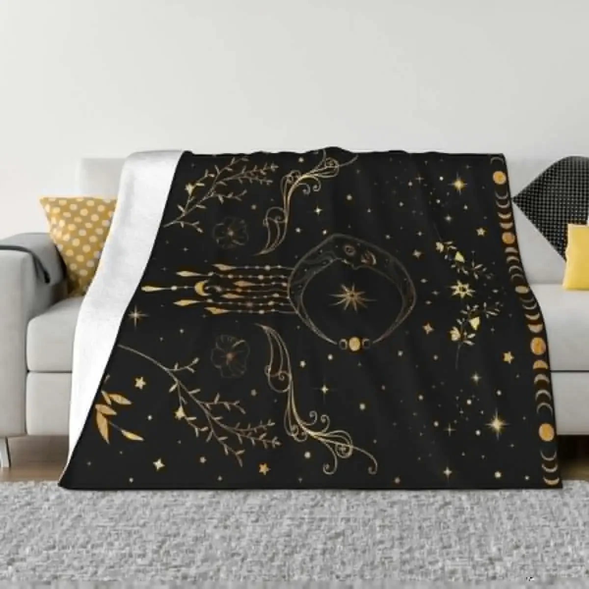 Celestial crescent moon with floral accents and moon phase Throw Blanket Multi-Purpose Single Hairy Blankets