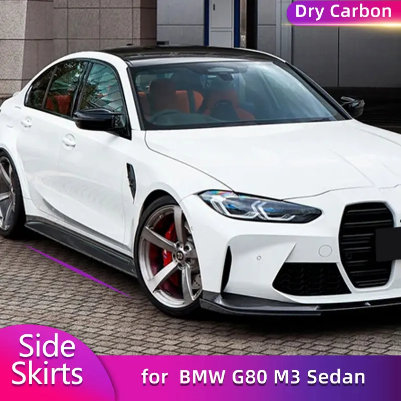 

Сухие боковые юбки из углеродного волокна для BMW G80 M3 Sedan 4-Door 2021-2024, сменный фартук для боковой двери автомобиля, бампер, обвес для губ