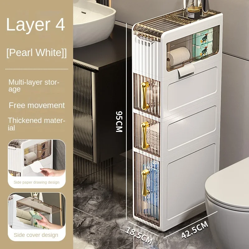 Acrylic Simplicity Modern Slit Cabinet in Luxury Bathroom Storage Rack Toilet Floor Storage Sabinet Kitchen Drawer Organizer