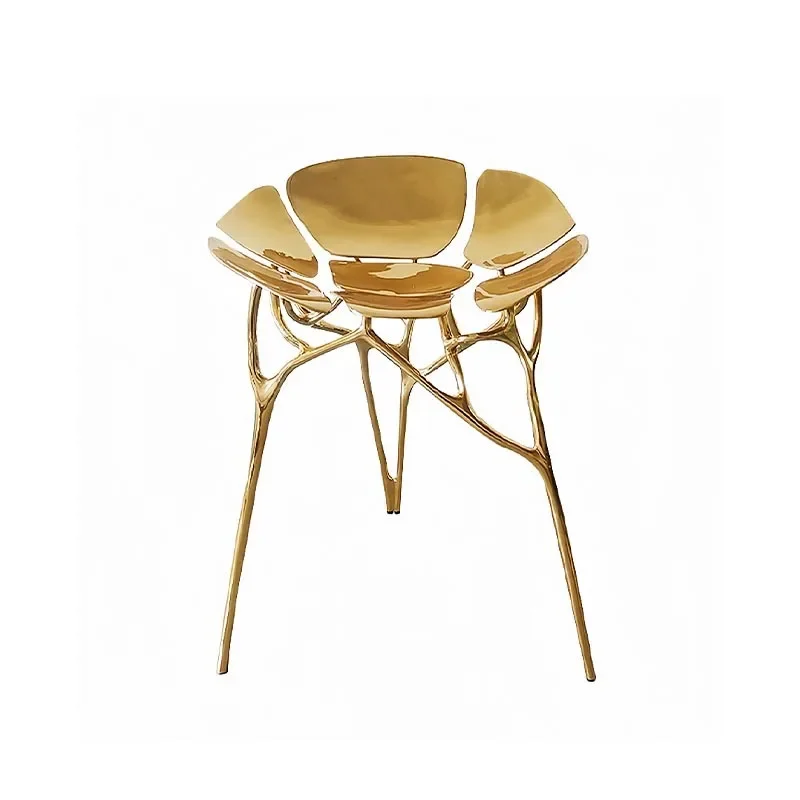 

Pure copper dining chair restaurant, high-end design creativity, lotus art leisure chair