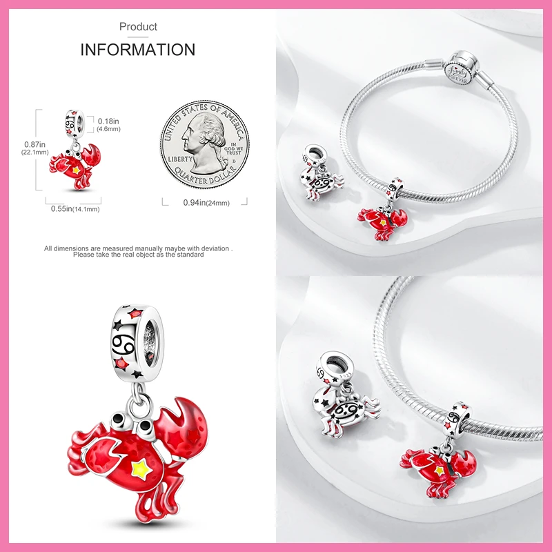 100% 925 Sterling Silver 12 Zodiac Sign Constellation Animals Charms Fit For Pandora Original Bracelet DIY Jewelry Making