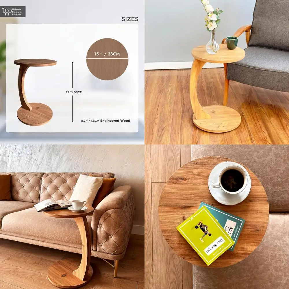 

Brown C-Shaped Rolling End Table: Versatile, Compact Side Table for Sofas, Living Rooms, and Small Spaces