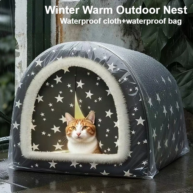 New Foldable Cat House Waterproof Outdoor Winter Warm Pet Cat Cave Sleeping Beds Tent  for Small Dog Puppy Supplies Outdoor Use view 2