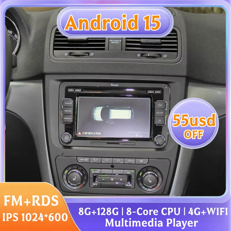 

Car Radio IPS1024*600 Screen For Skoda Yeti 2009-2015 7'' 4+64GB Android 15 Multimedia Player GPS Navi CarPlay Auto Stereo WIFI
