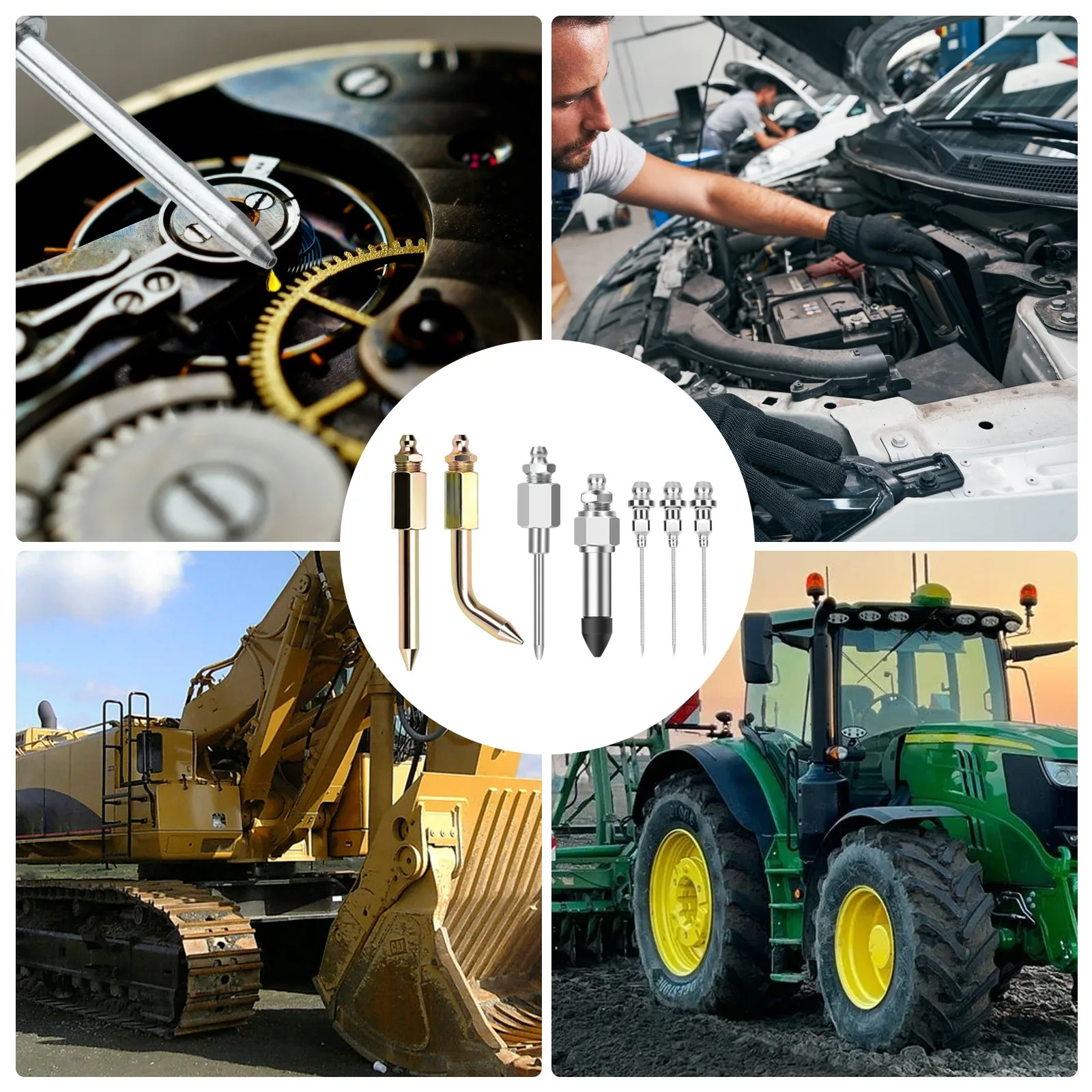 7Pcs Grease Gun Needle Nozzle Set Narrow Space Lubrication Accessory Kit 90 Degree Coupler Adapter Grease Injector Tip