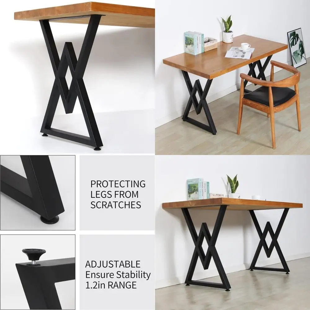 Kaki Meja Logam Industri Tugas Berat, Tinggi 28, Lebar 19.7, Kaki Furnitur Hitam Modern untuk Meja Kokoh