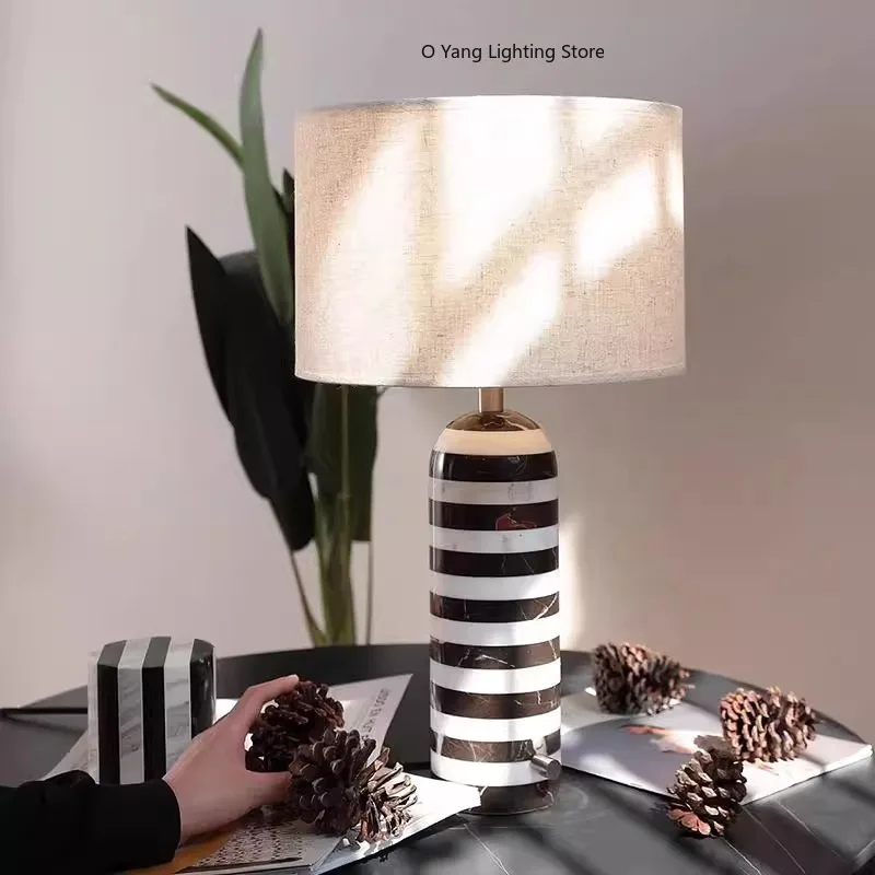 

Danish Designer Creative Black White Stripe Marble Table Lamp Led Luxury Vintage Desk Light Decor Indoor Decorative Lights