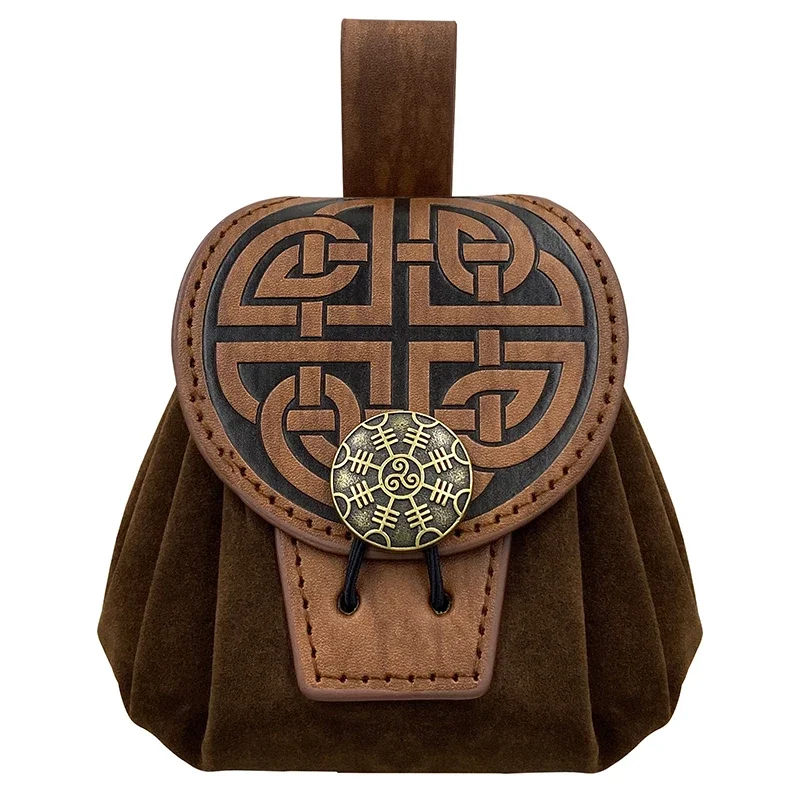 Medieval Faux Leather Pouch Portable Drawstring Purse Belt Pouch Vintage Steampunk Renaissance Belt Pouch Dice Bag for Men Women
