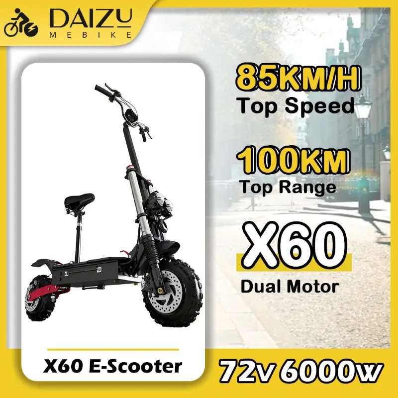 80KM/H Top Speed X60 Electric Scooter Powerful Dual Motor 72V 6000W Electric Kick Scooter 100km Long Range E Scooter with Seat