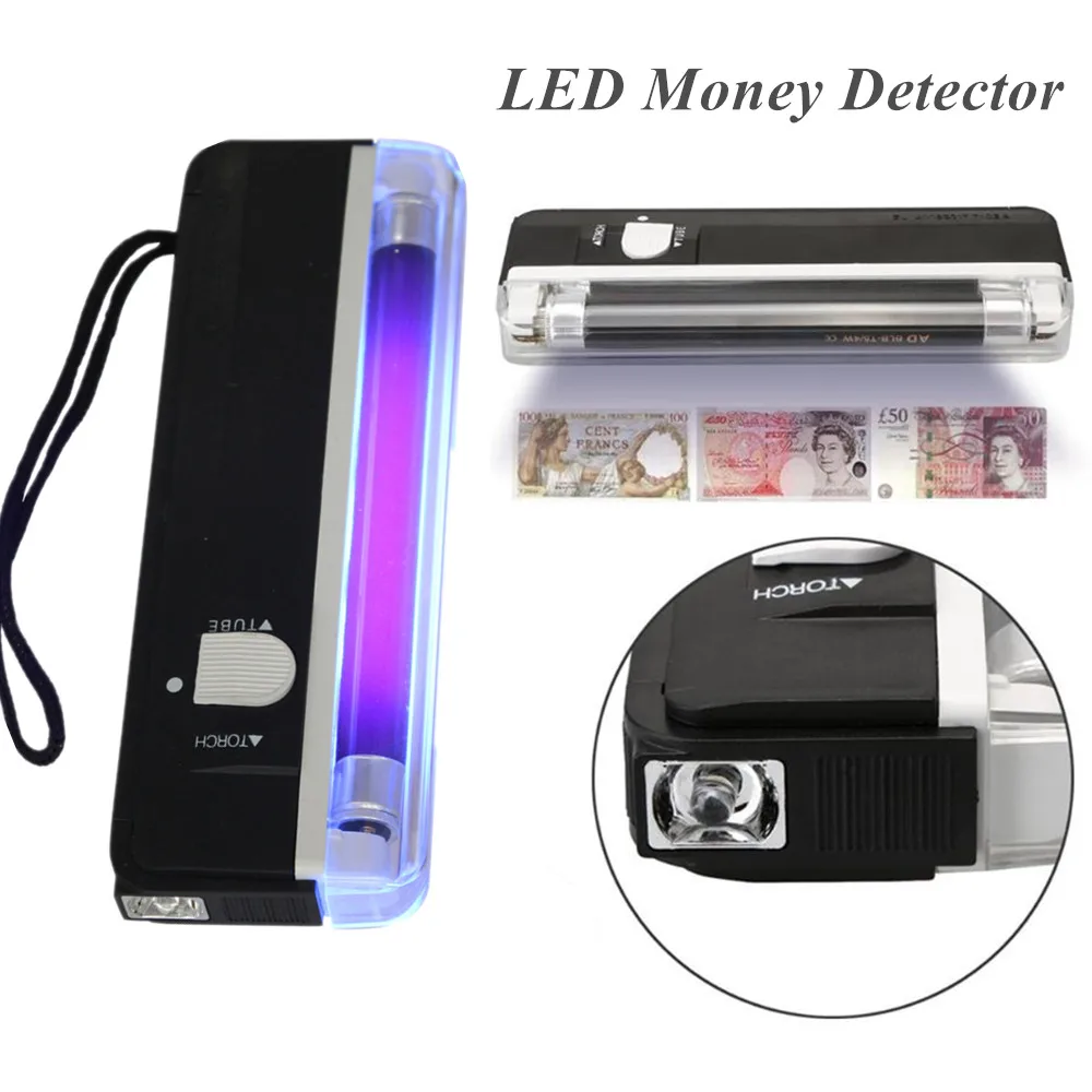 Handheld LED Money Detector Currency Detector Violet Torch Lamp Counterfeit Fake Banknotes Cash Checker for US Dollar Bill Euro