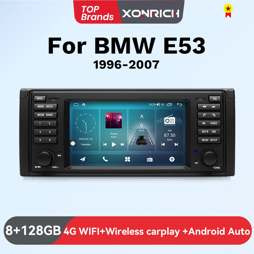 Wireless CarPlay Android Auto Autoradio Per BMW Serie 5 E39 X5 E53 M5 1996-2003 Android 14 128G Multimedia GPS 1Din Autoradio
