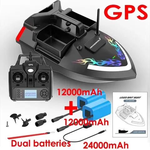 VWVIVIDWORLD RC 낚시 미끼 보트, 24000mAh,40GPS, 2kg 적재, 500m, 야간 조명, 크루즈, 리턴, 경로 수정, 2024 신제품