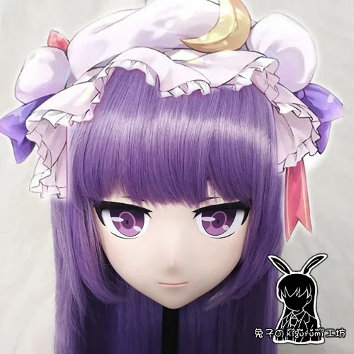 (Rabbit 17) Resin Crossdress Pretty Girl Head BJD Doll Mask Cartoon Anime Patchouli Knowledge Cosplay Kigurumi Mask Crossdresser