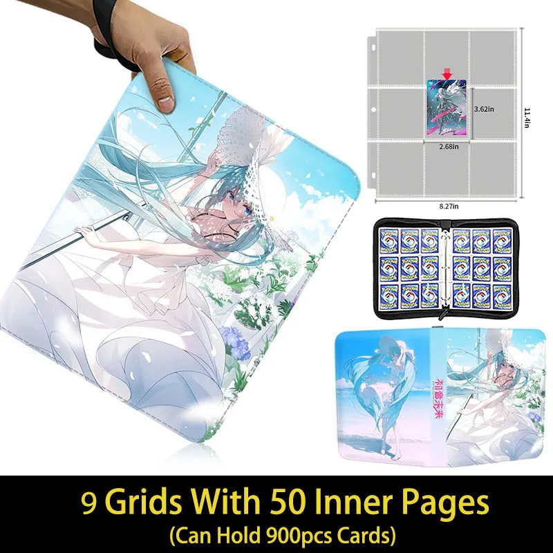 hatsune miku card binder Hatsune Miku Card Binder 9 Pocket Trading Card Holder Anime Card Binder with 50 inner Pages Zipper Holder Up to 900 Cards