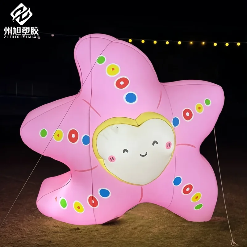 Cartoon opblaasbaar roze ster luchtmodel - decoratieve rekwisieten voor winkelcentra, buiten, aan zee en strandactiviteiten