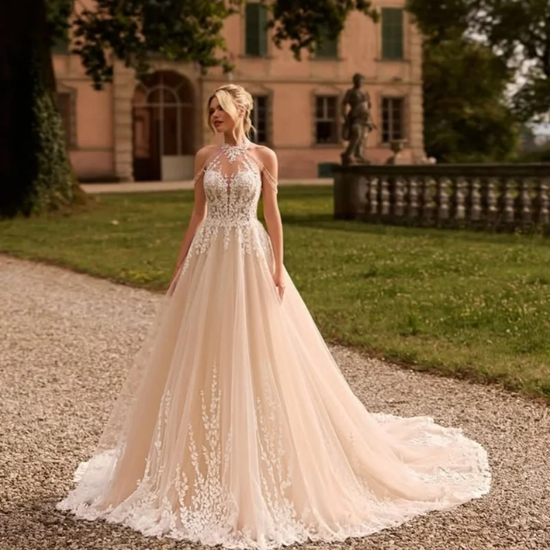 فساتين زفاف دانتيل عاجية مزينة بالدانتيل من فساتين الزفاف بدون أكتاف على شكل حرف A مصنوعة حسب الطلب #4