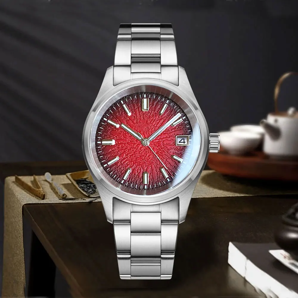 

Tandorio 36mm Pilot Style Steel Automatic Mechanical Watch Sapphire Glass 200m Waterproof Luxury Diving Red Wristwatch Luminous