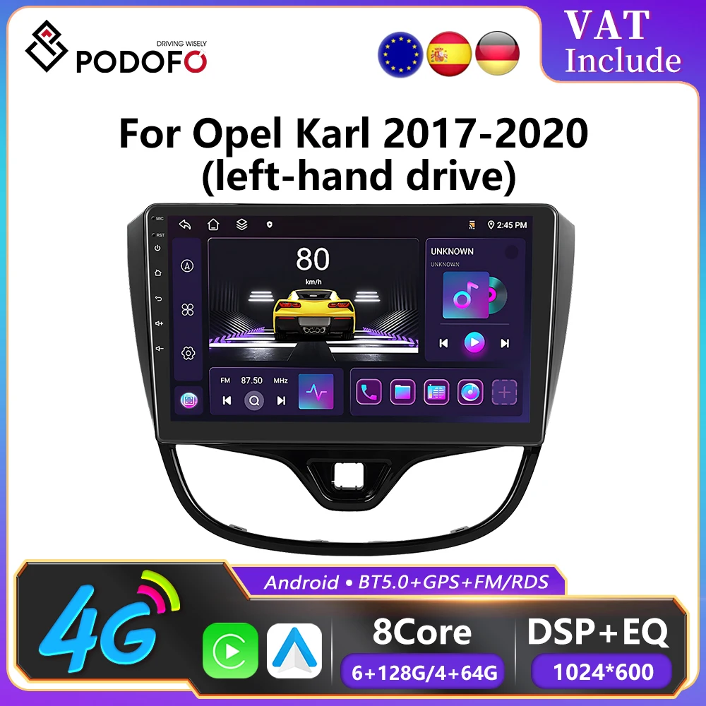 Podofo 6 + 128G CarPlay Android Auto Radio Per Opel Karl 2017-2020 (LHD) Auto Lettore Multimediale di Navigazione GPS WIFI 2Din Autoradio