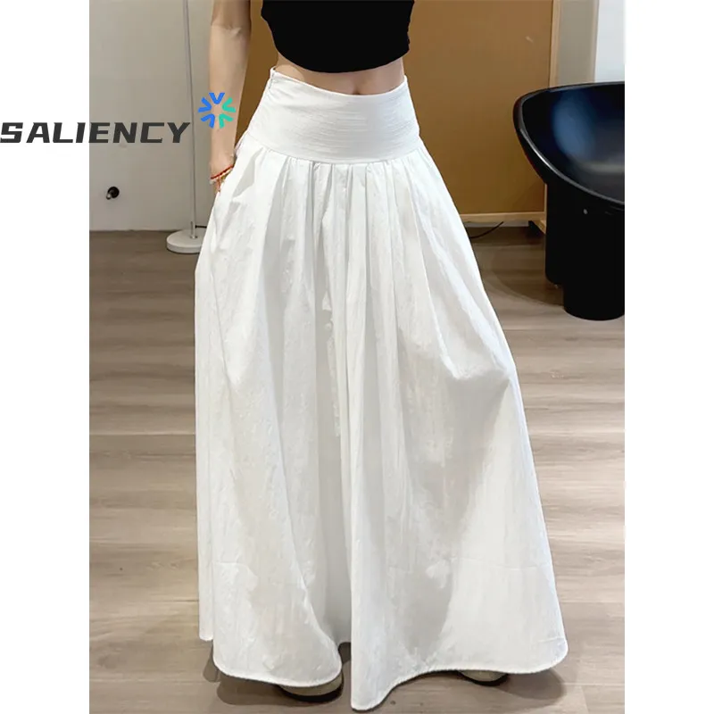 

Vintage Long Pleated Skirts Y2k Spring French Elegant Slim Fit A-line Umbrella Design Skirt Faldas Mujer Korean Fashion Clothing