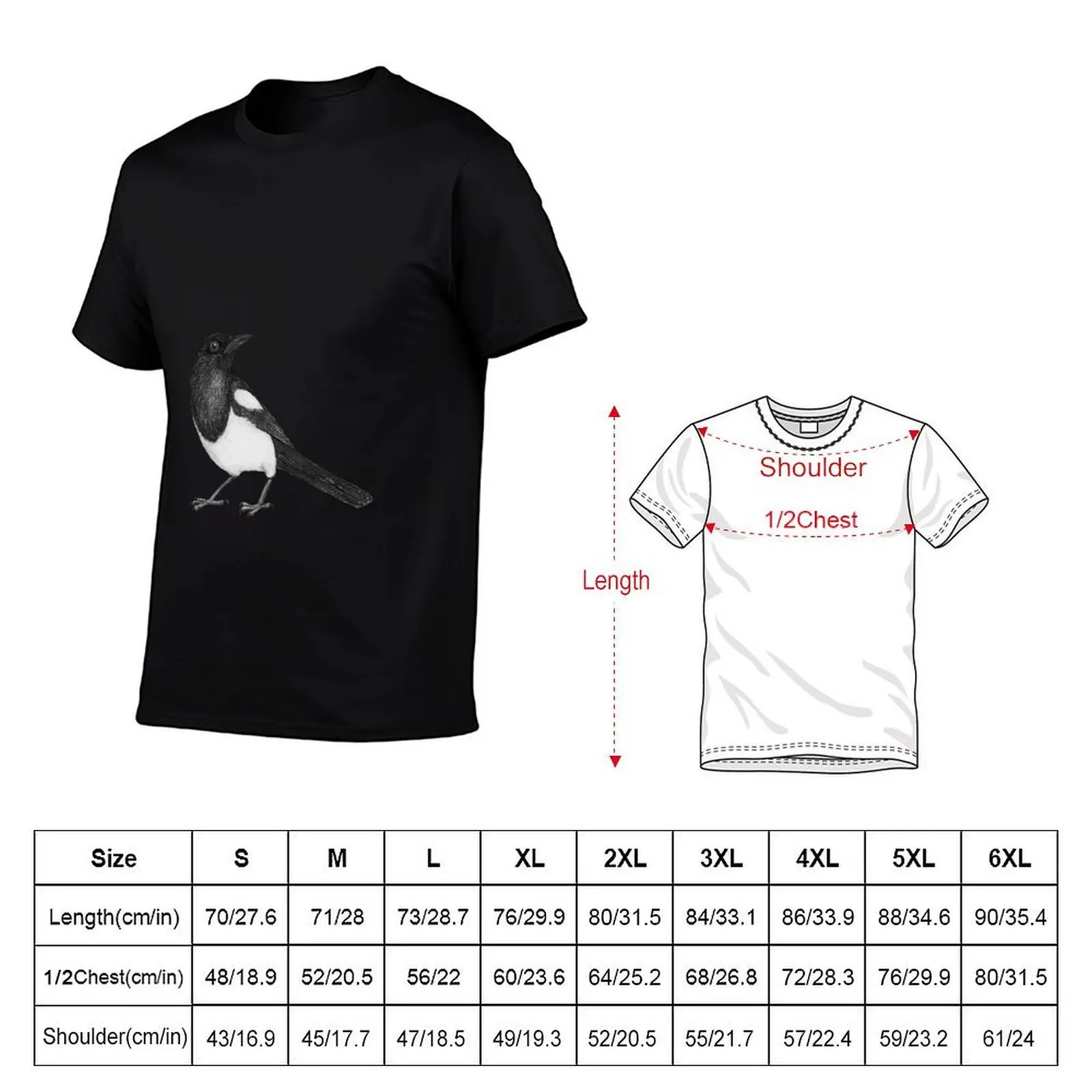 Magpie pencildrawing T-Shirt funny t shirts dark humor t shirt man luxury T-Shirt