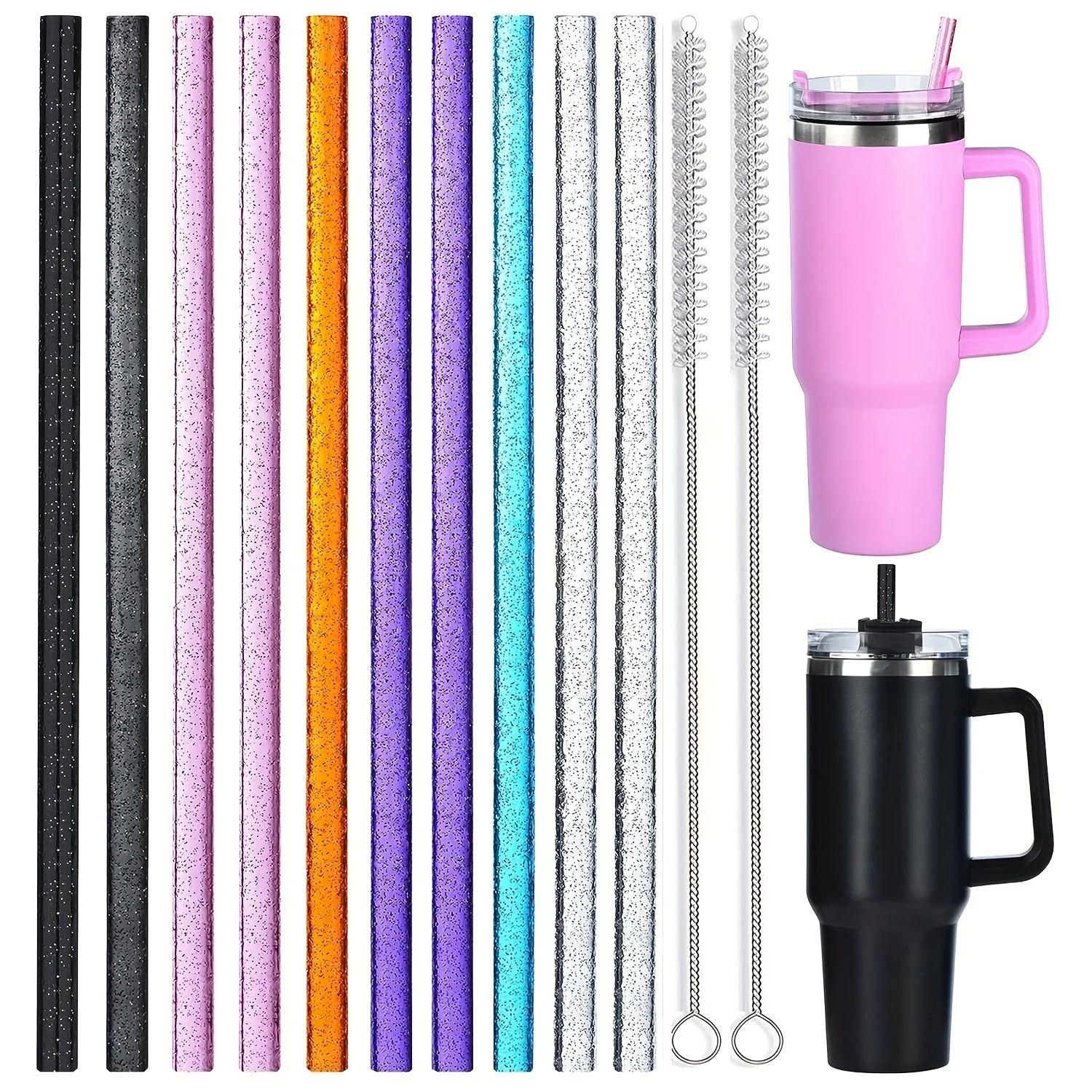 10pcs, Straw, Color Replacement Straws For  40 Oz 30 Oz Tumbler, 12 In Long Reusable Plastic Glitter Straws For  Cup Accessories