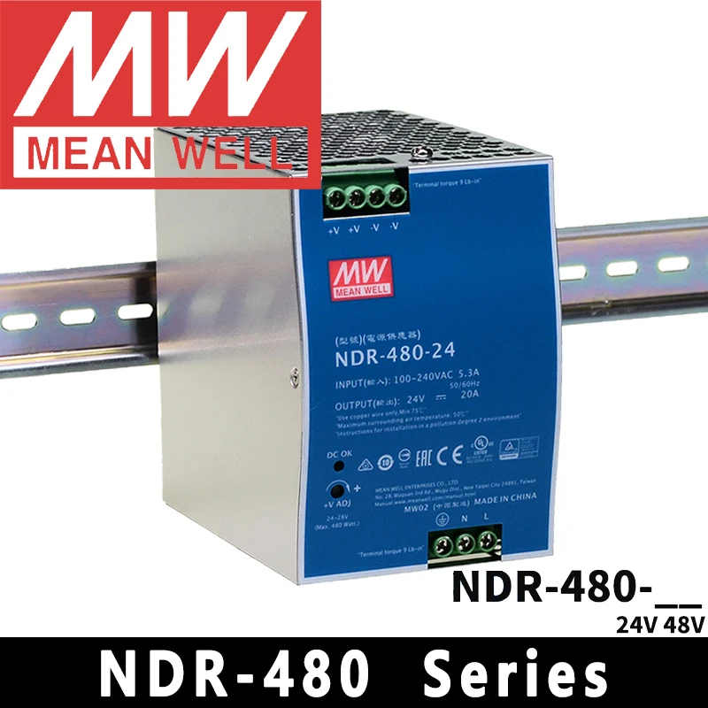 Original Mean Well NDR-480-24/48 meanwell AC/DC 24V/48V 480W Single Output Industrial DIN Rail Power Supply