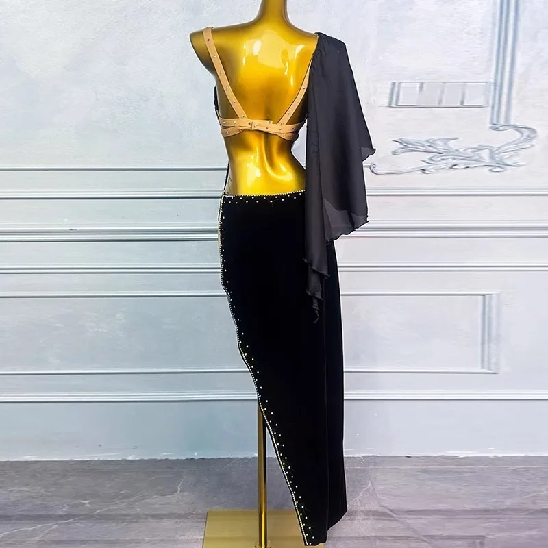 Traje de performance de dança do ventre personalizado feminino dança oriental indústria pesada quente diamante veludo cinto sutiã cinta macacão