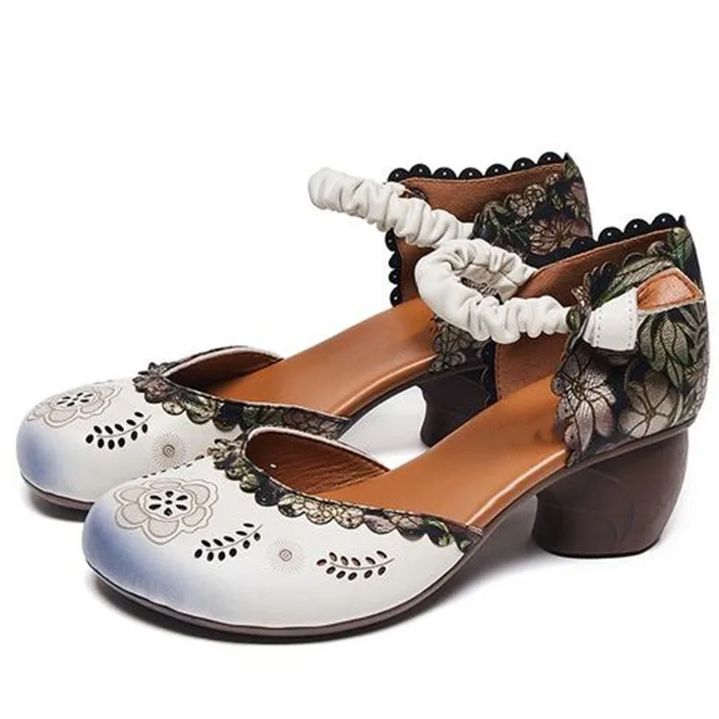 

ZXRYXGS Top Cowhide Spell Color Printed Female Fashion Sandals Retro Shoes 2023 Summer Round Toe Real Leather Sandals Tide Shoes