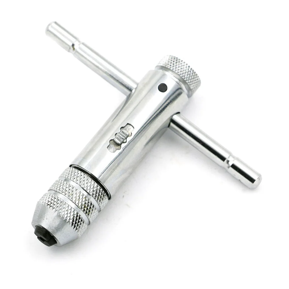 Silver T-shaped Tap Bit Tap Accessories Thread Metric Plug Steel T-handle Ratcheting Tap Wrenches Adjustable Hand Tools