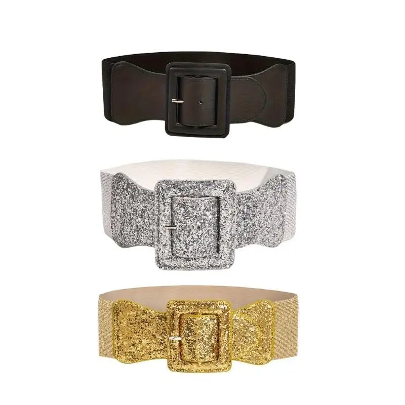 

A52E Punk Underbust Waist Belt Wide Chain Trendy Waist Belt Cowgirl Glitter Buckle