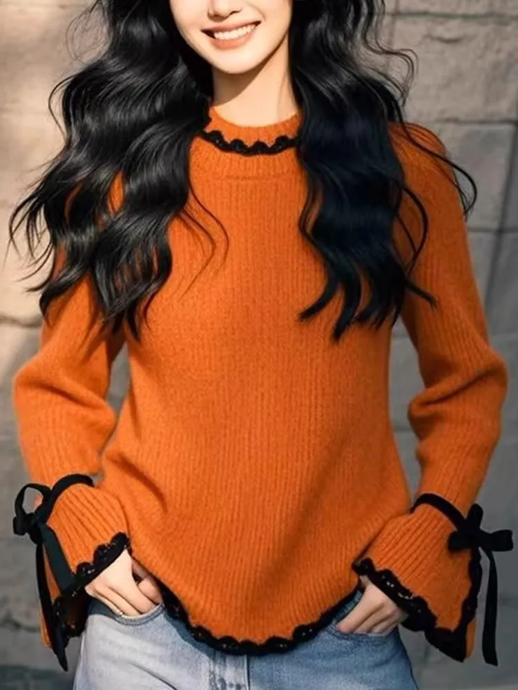 

Женский зимний вязаный свитер Ele с длинными рукавами, модный дизайн с цветовыми блоками, теплый и уютный пуловер