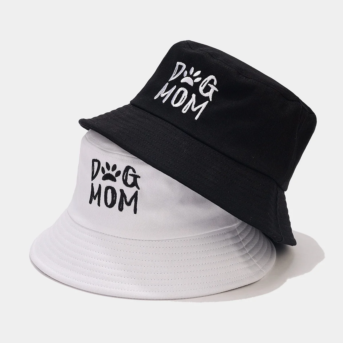 DOG MOM Letters Embroidery Fisherman Hat For Women Men Solid Color Bucket Hat Summer Outdoor Visors Sun Hat