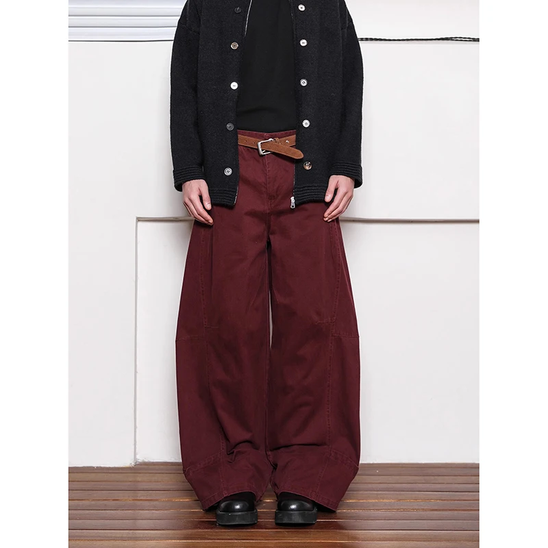 

ZHIZOU Y2k Vintage Claret Woman's Cargo Jeans Oversize Japanese 2000s Style Spring Trousers Harajuku Korean Wide Denim Pants