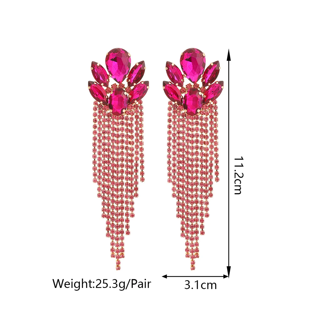 Bohemian Fashion Elegant Long Crystal Tassel Dangle Drop Earrings For Women Luxury Wedding Party Statement Jewelry Accessories