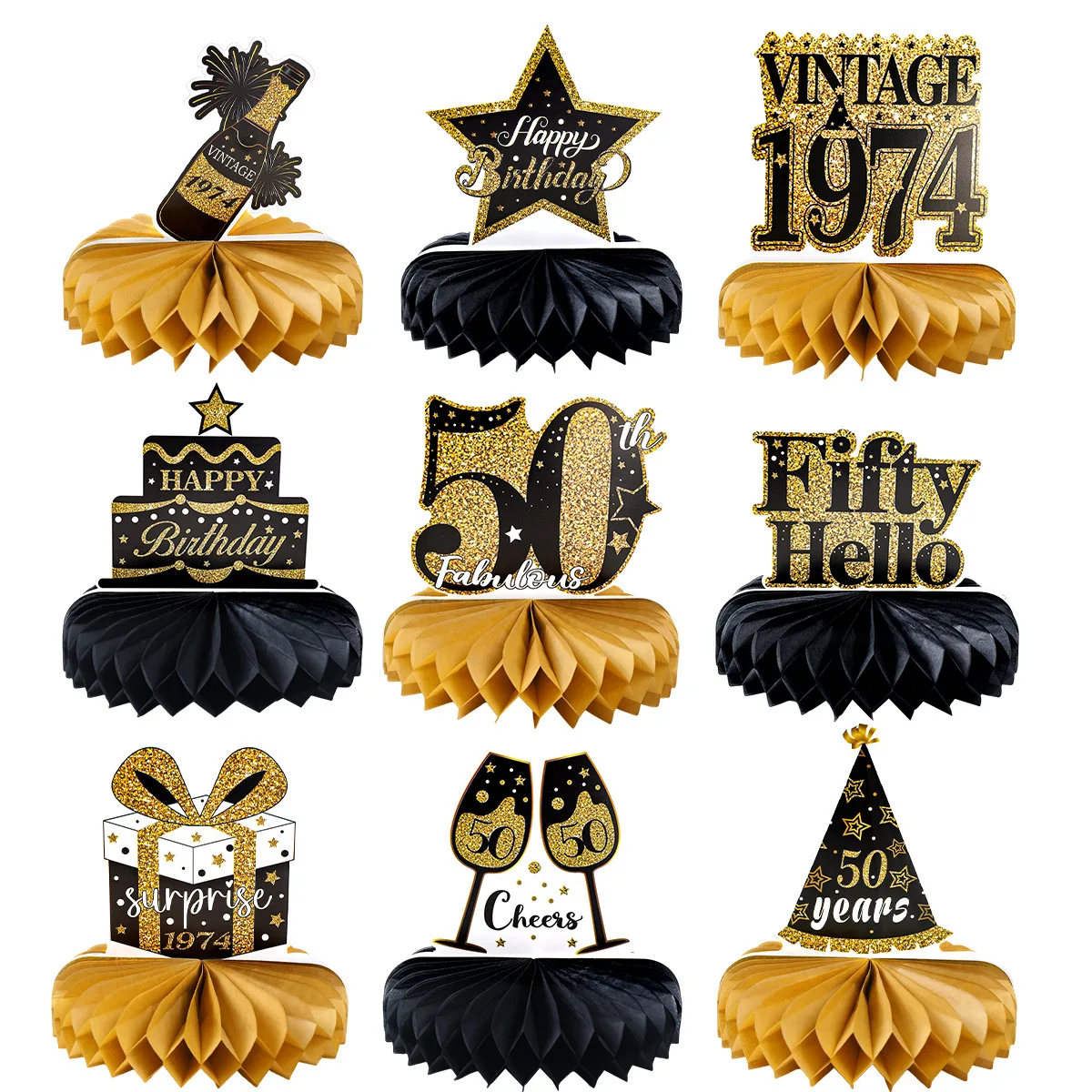 Black Gold Birthday Honeycomb Set 30 40 50 Birthday Party Decoration Happy 30 40 50 Happy Birthday Party Supplies Table Decor