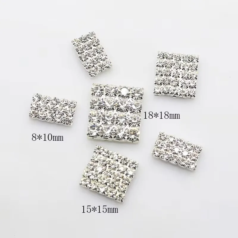 10pcs/lot Flat Surface Rhinestone buttons Square Crystal button Wedding Invitation Hair flower center DIY Jewelry Accessories