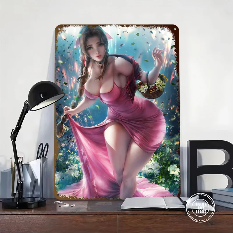 Aerith Remake Tinplate Poster Custom Wall Art Vintage Metal Signs Retro Tin Plaque for Room Decoration Home Decor Items Man Cave