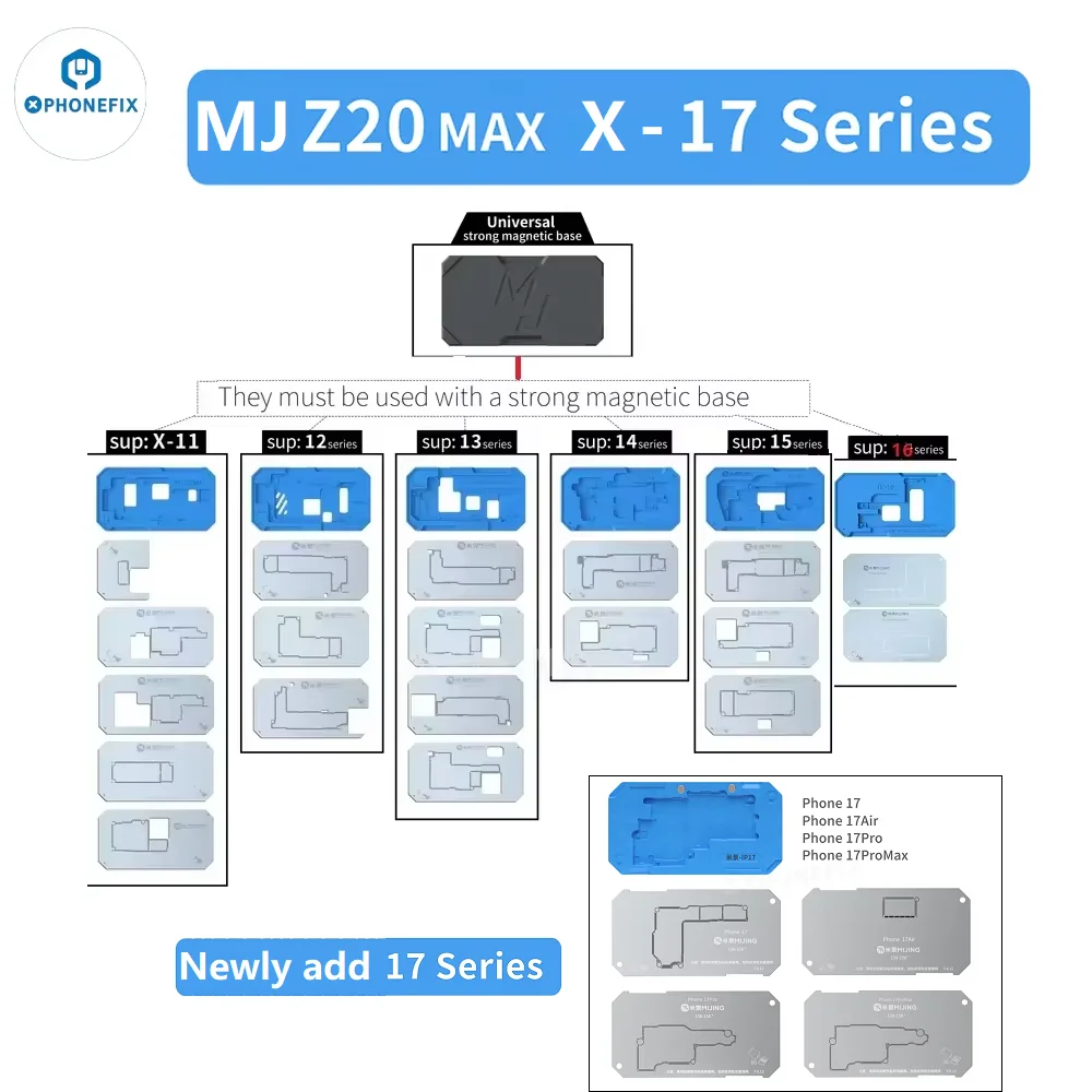 

2025 Newly Upgraded Mijing Z20 Max Middle Layer Frame Tin Planting Fixture with Stencil For iPhone X-17 Pro Max Motherboard