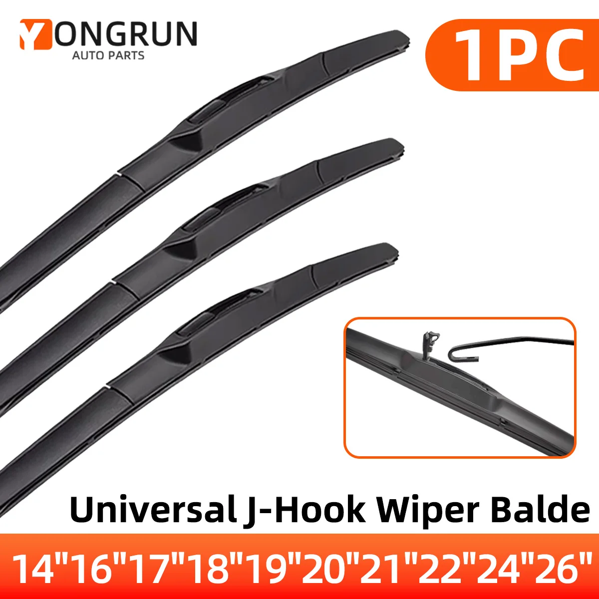 

YONGRUN 1PC Car Wiper Blade 14"16"17"18"19"20"21"22"24"26"Car Windshield Wiper Universal J/U Hook Wiper Blade Three-Level Design