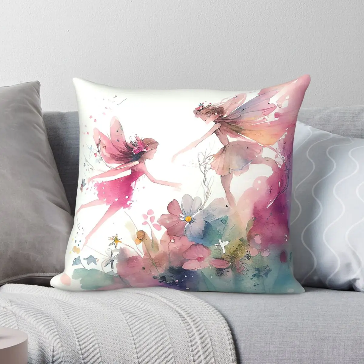 Fairies Bottom Of The Garden Square Pillowcase Polyester Linen Velvet Pattern Zip Decor Throw Pillow Case Home Cushion Case