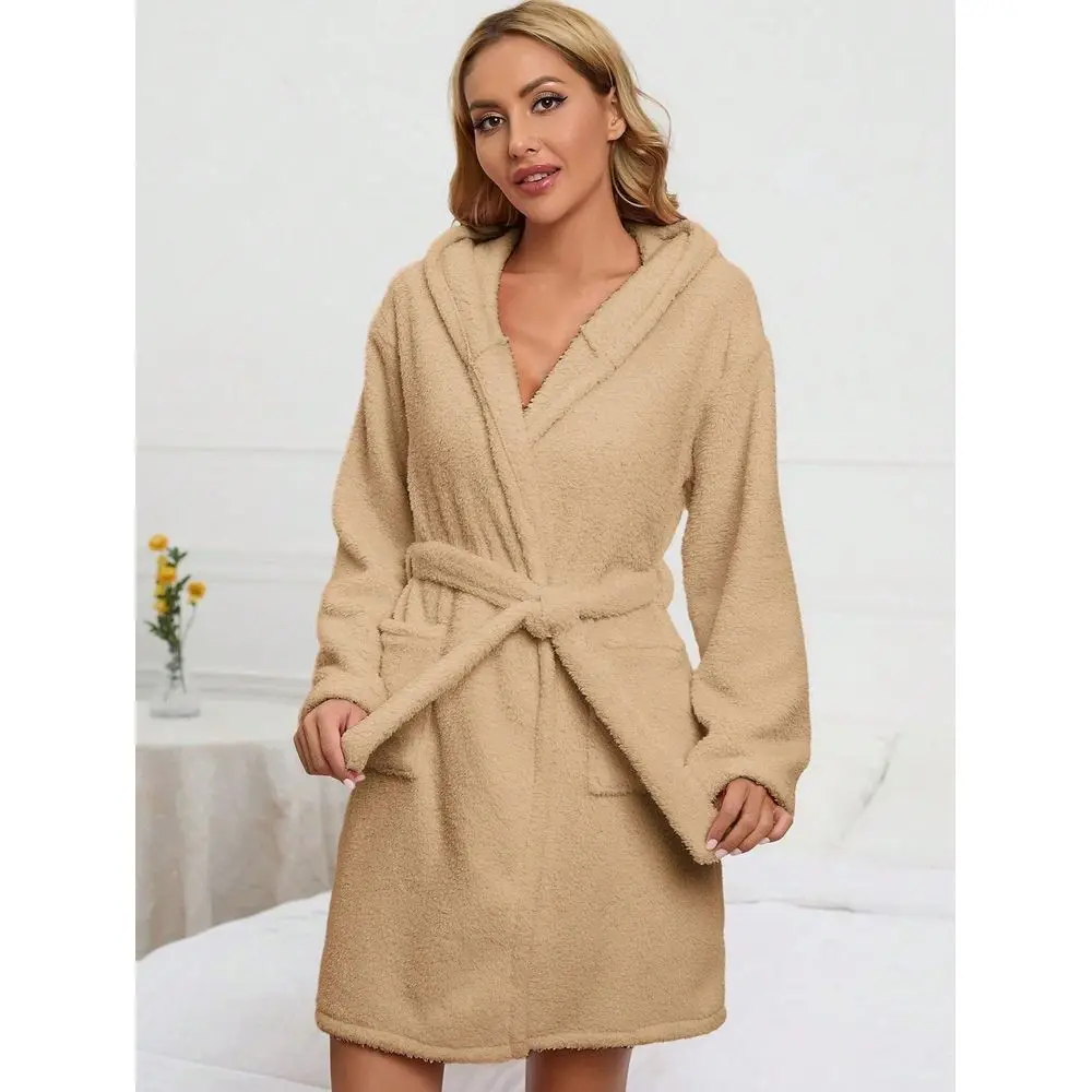 

Piece Womens Autumn Winter Fleece Robe With Furry Ear Details Stylish TieWaist Design, Casual Cute Loungewear Thickened Fleece