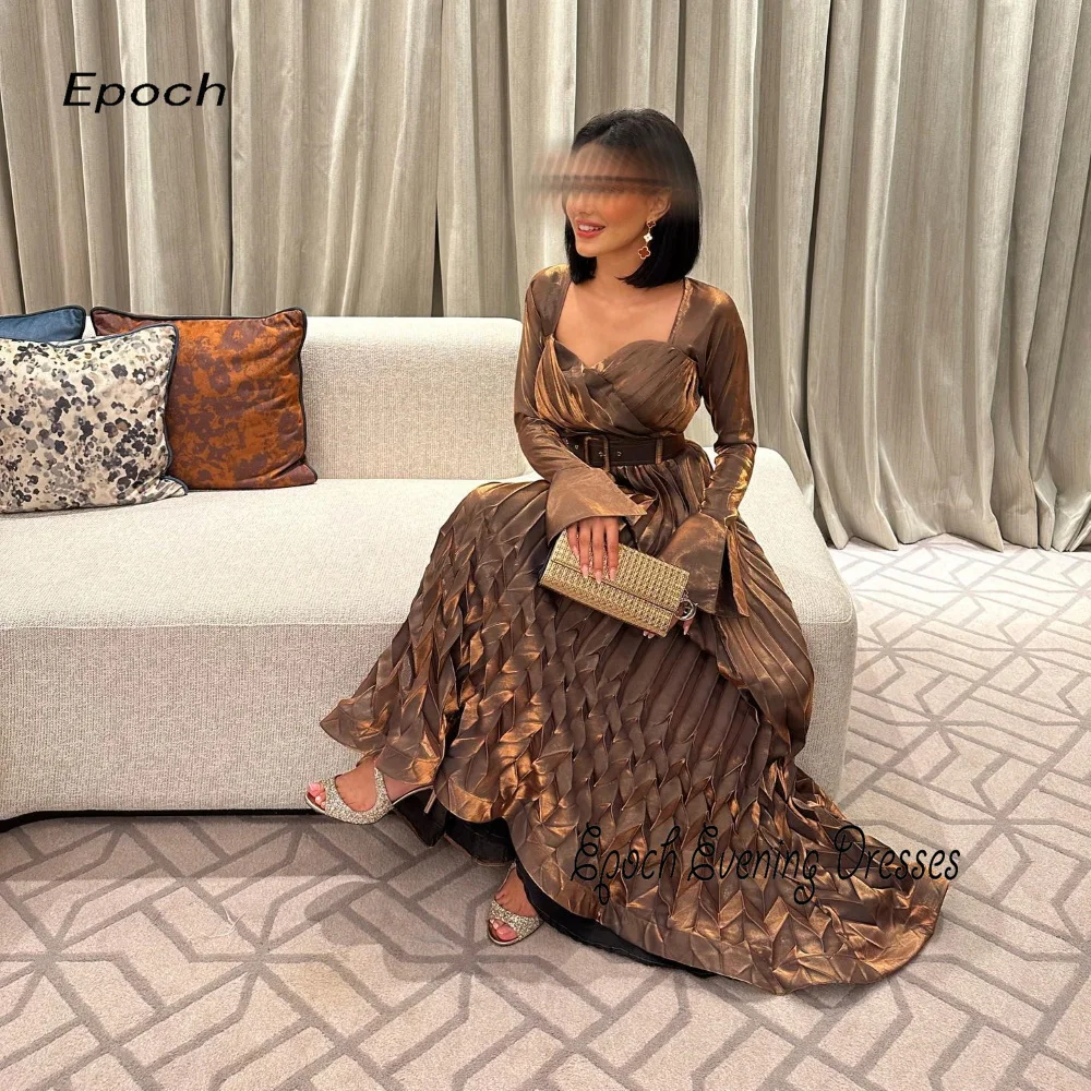 Epoch 2024 A-Line Prom Dress فساتين السهرة Square Collar Elegant Belt Pleat Arabia Cocktail Party Evening Gown For Sexy Women