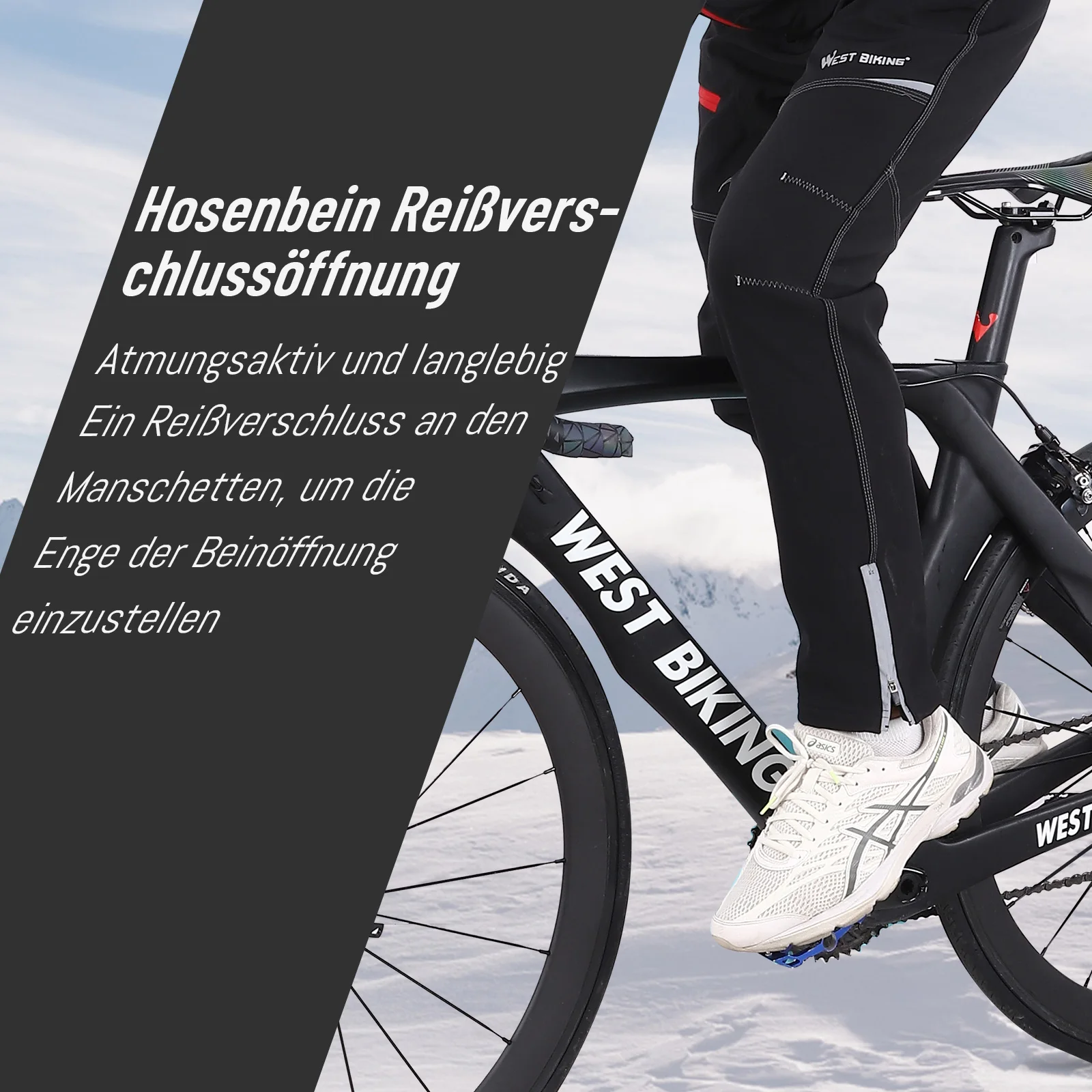WEST BIKING Winter-Fleece-Radhose, winddicht, wasserdicht, Herren-Thermo-Fahrradhose, MTB-Outdoor-Sporthose, Schwarz, S-4XL – Detail 10