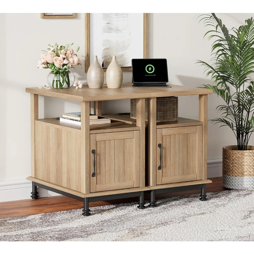 

Set of 2 End Tables with Charging Station, Sofa Side Tables with Storage Cabinet for Living Room, Nightstand for Bedroom