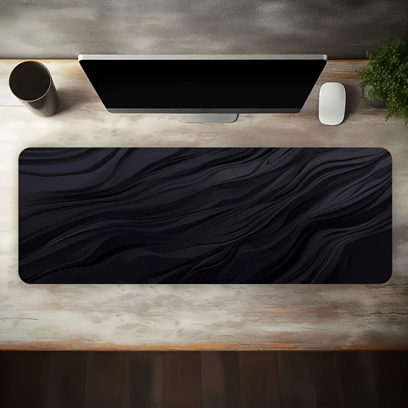 Black Liquid Wave Gaming Mouse Pad, Minimalist Dark Flow Marble Texture Print Non Slip Mat for PC Gamers Office Laptop Keyboard