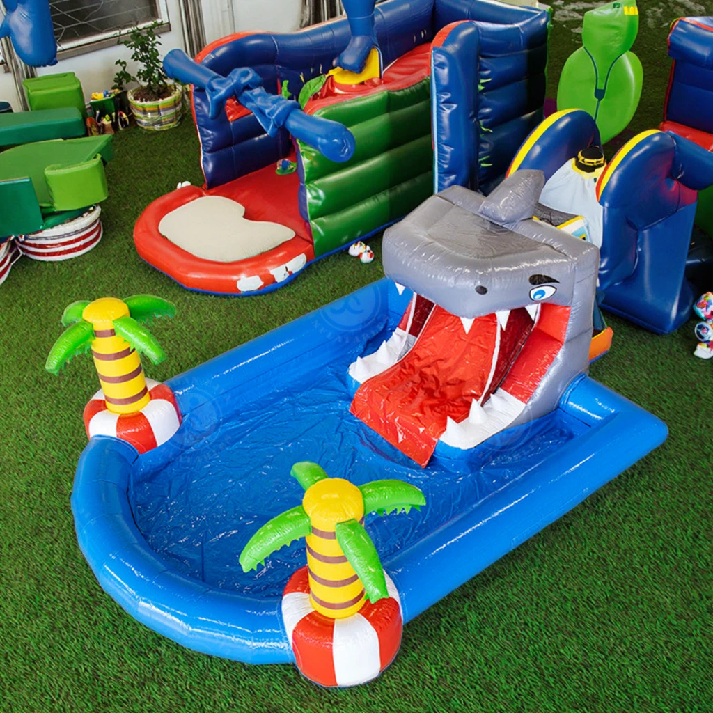 

Commercial Customized Shark Outdoor Toys Jumping Bounce House Water Slide Inflatable Castle With Pool for Kids