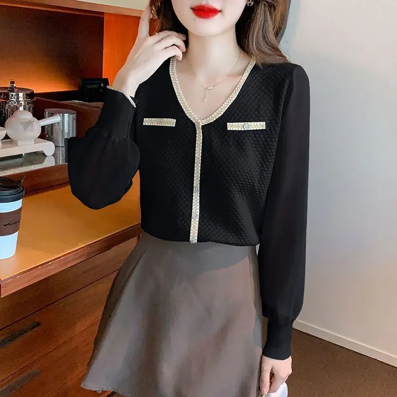 2024 Spring Summer Women Trendy Bright Silk Sweet Chic V Neck Blouses Female Casual Long Sleeve Patchwork Tops Blusa Feminina