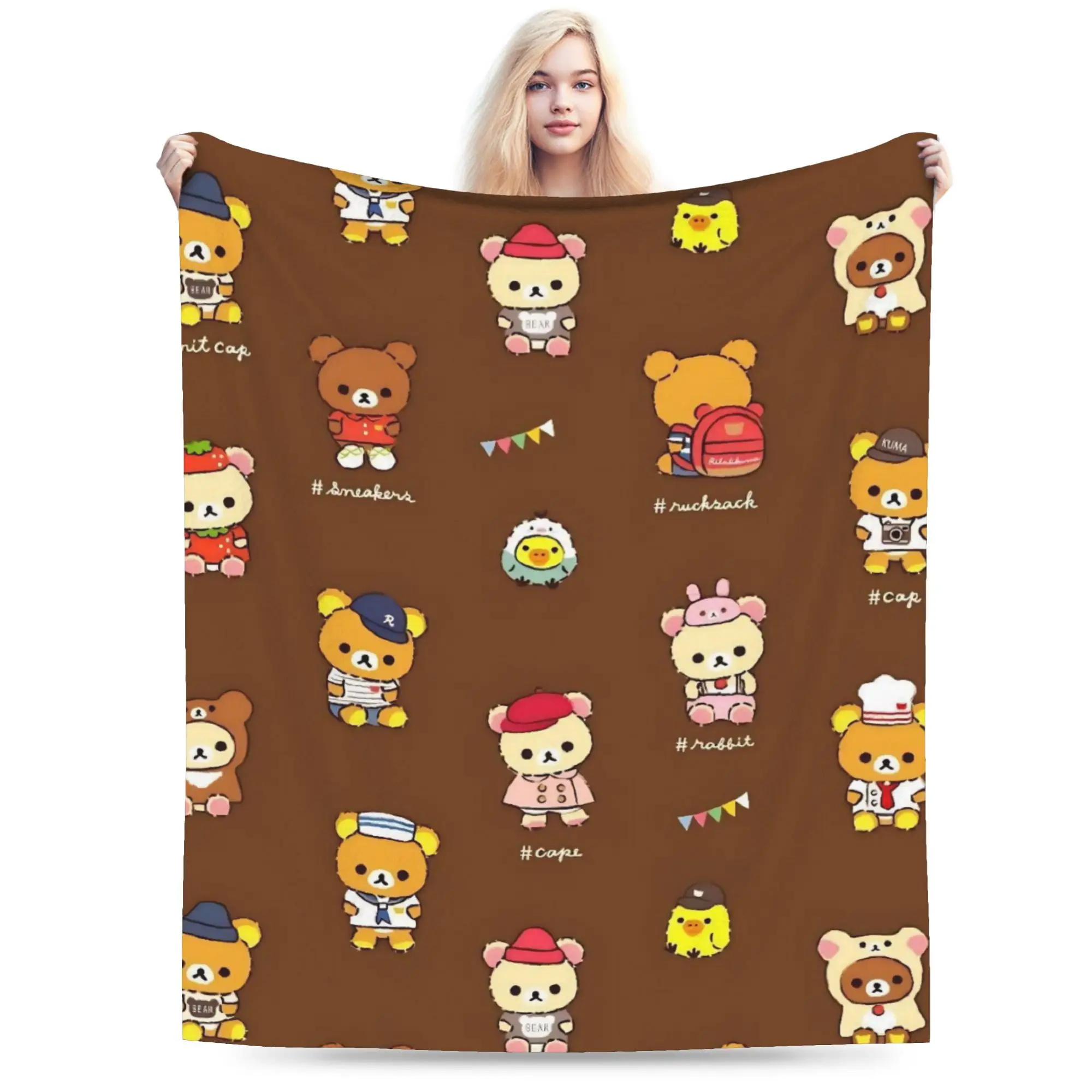 Rilakkuma-Manta de dibujos animados para primavera/otoño, manta ultrasuave de felpa de lana Coral para ropa de cama, ropa de cama de oficina