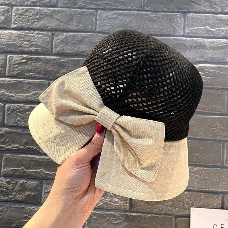 New Sunscreen Hat In Spring And Summer Children\'s Fashion Bucket Hat Folding Bow Sun Hat Sunscreen Hat